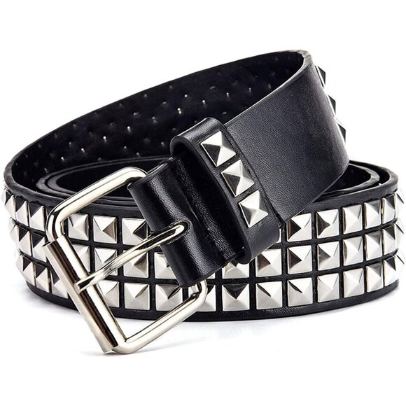 Women's Black Metal Punk Rock Rivet Belt with Bright Pyramid Studded - Picture 2 of 7